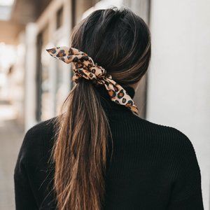 Hair Scrunchie with a Bow Camel Color